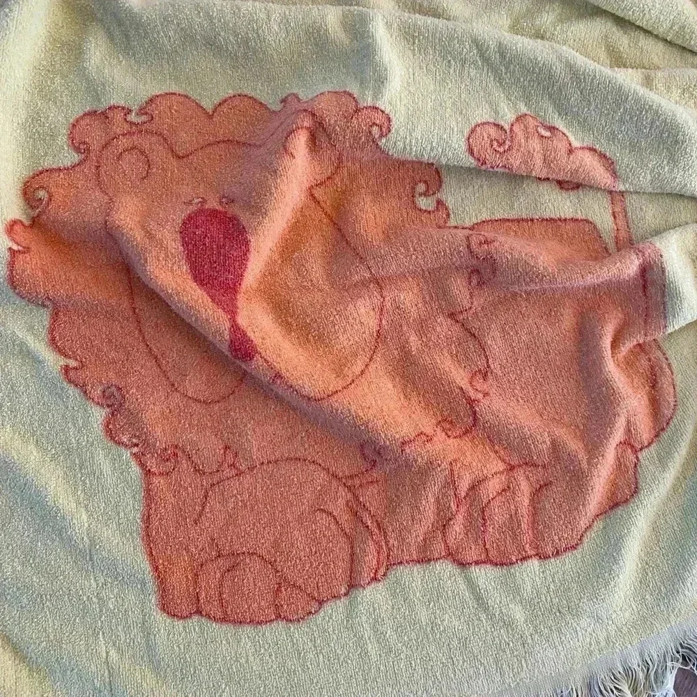 Vintage Lion Roar Terry Cloth Yellow Baby Child Towel With Hood 1970s Retro MCM